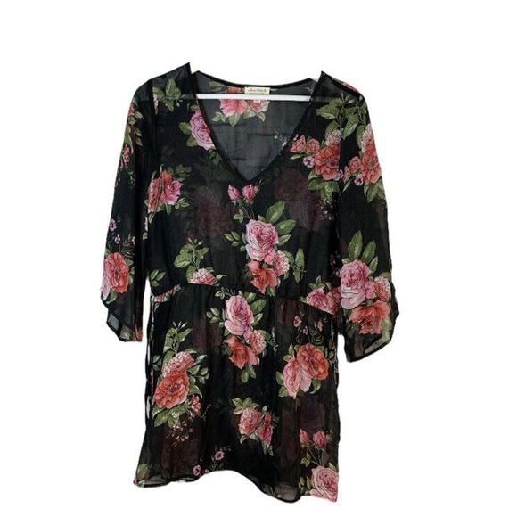 Ultra Beach Womens Sheer Floral Print Bathing Suit Coverup w/ Waist Ties Size XL - Picture 1 of 10